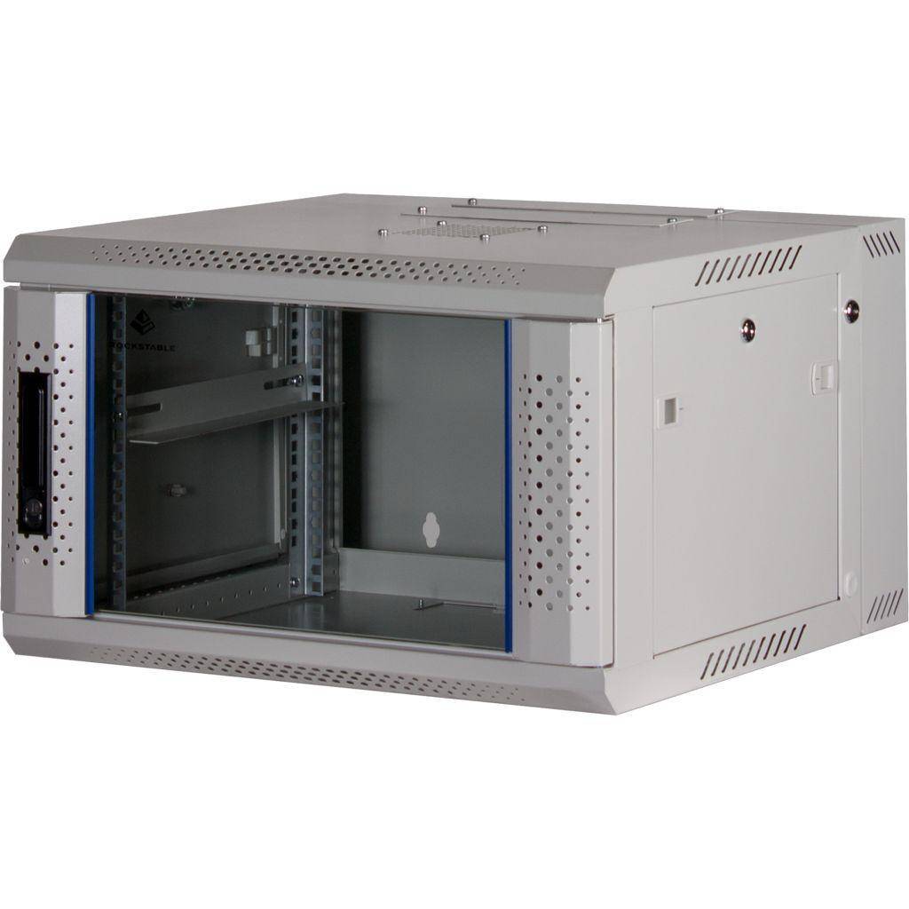 Rockstable 6HE Netzwerkschrank, Serverschrank - 19 Zoll Wandmontage - (BxTxH) 600x600x370mm mit Glastür - Weiß - Abschließbar - Vormontiert - Tragl