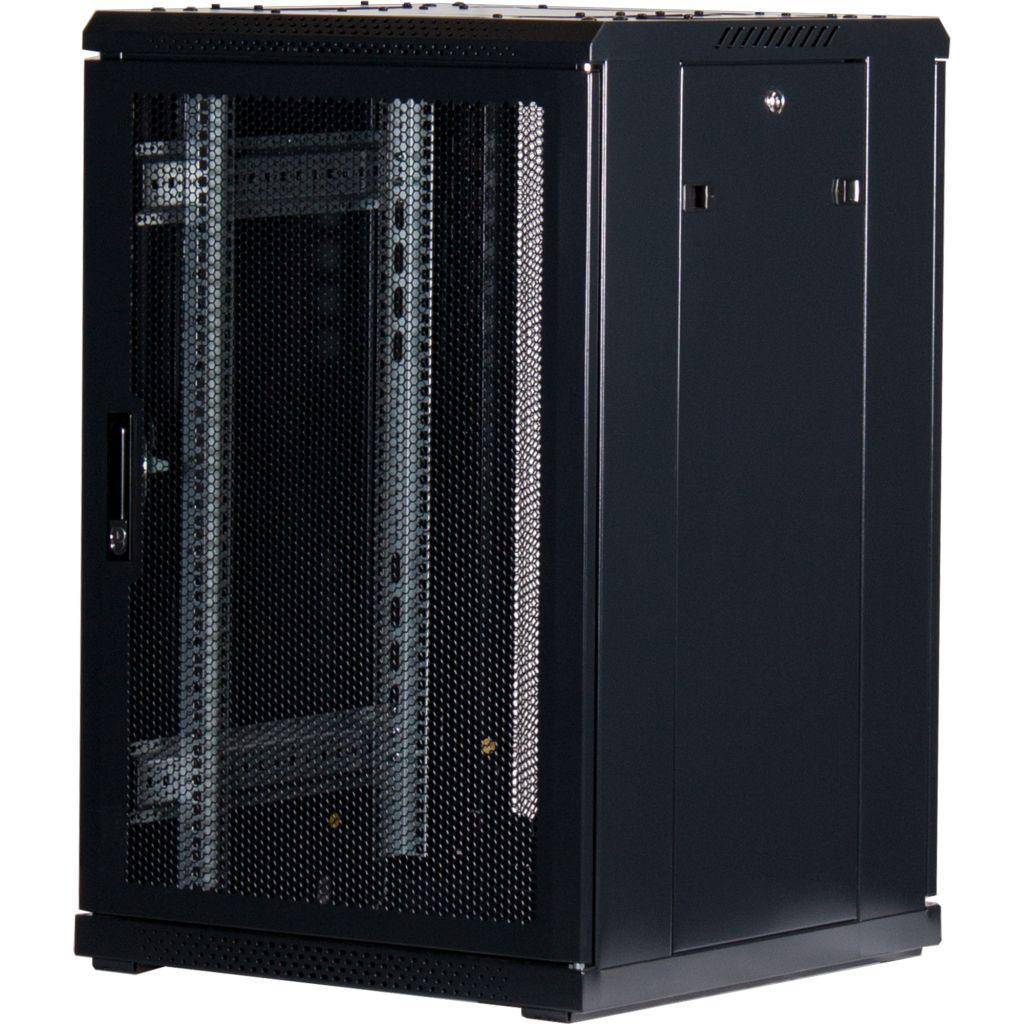 Rockstable 18HE 19 Zoll Serverschrank Netzwerkschrank (BxTxH) 600x600x900mm mit Gitternetztüren - Türanschlag wechselbar - Türen und Seitenwände