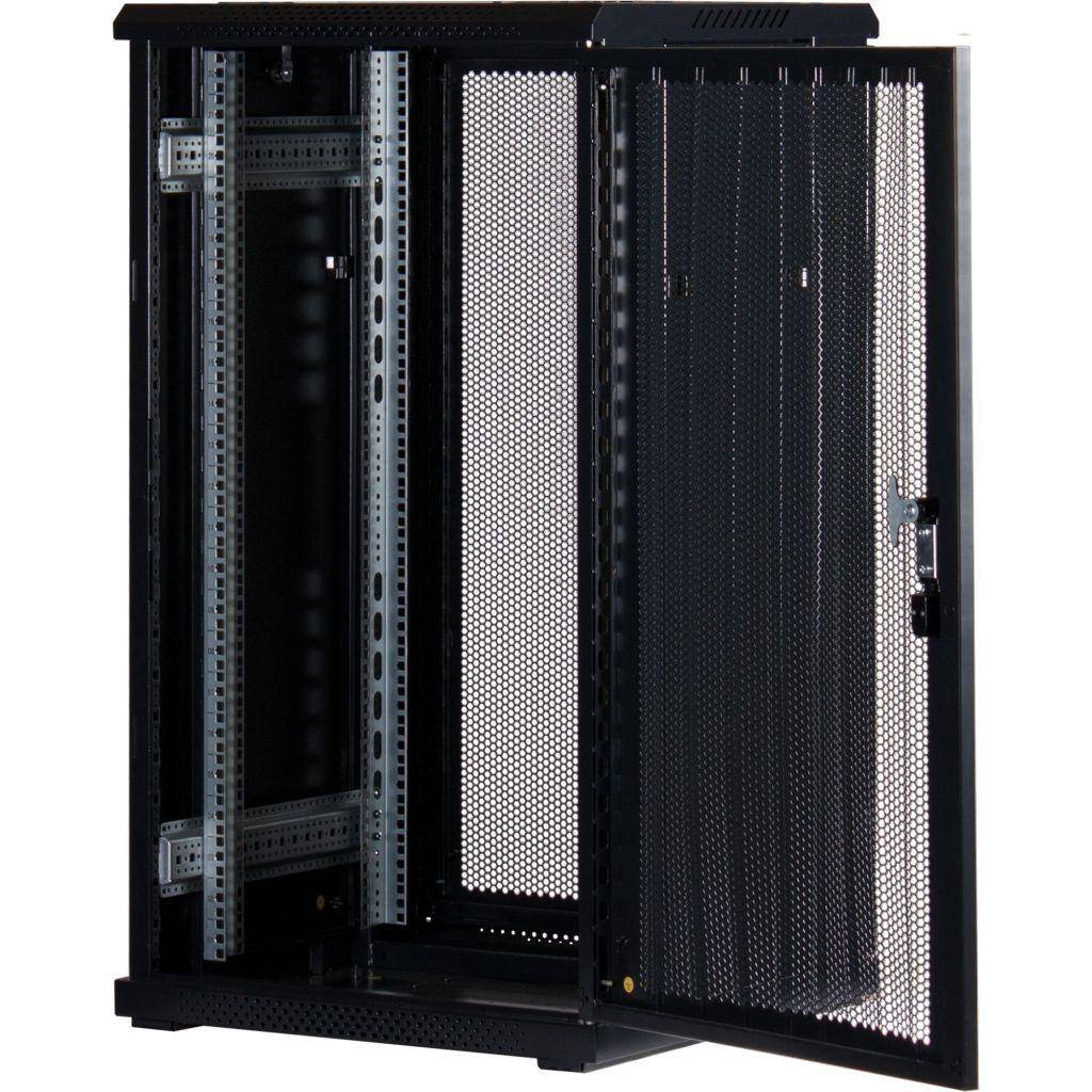 Rockstable 22HE 19 Zoll Serverschrank Netzwerkschrank (BxTxH) 600x600x1200mm mit Gitternetztüren - Türanschlag wechselbar - Türen und Seitenwände