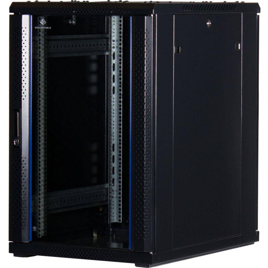 Rockstable 18HE 19 Zoll Serverschrank Netzwerkschrank (BxTxH) 600x800x900mm mit Glastür - Türanschla