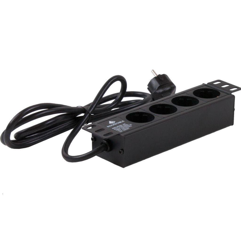 Rockstable 4-Fache Steckdosenleiste - Stromverteiler - Schwarz - 1U - 1,8 m - 125/250 V - 50 - 60 Hz