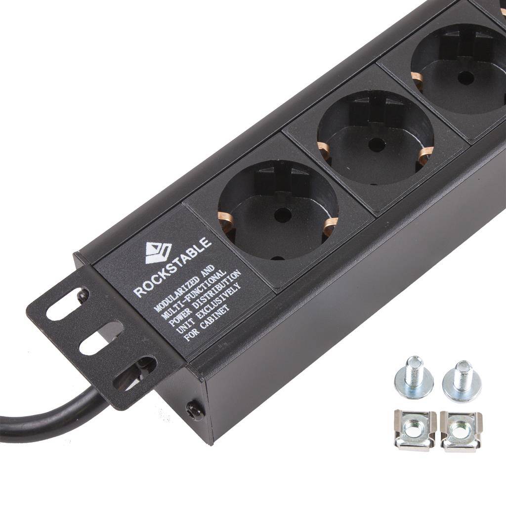 Rockstable 4-Fache Steckdosenleiste - Stromverteiler - Schwarz - 1U - 1,8 m - 125/250 V - 50 - 60 Hz