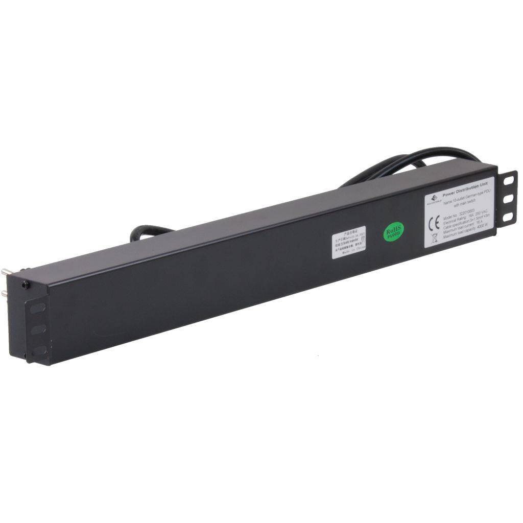 Rockstable 10-Fache Steckdosenleiste - Stromverteiler - Schwarz - 1U - 2 m - 125/250 V - 50 - 60 Hz