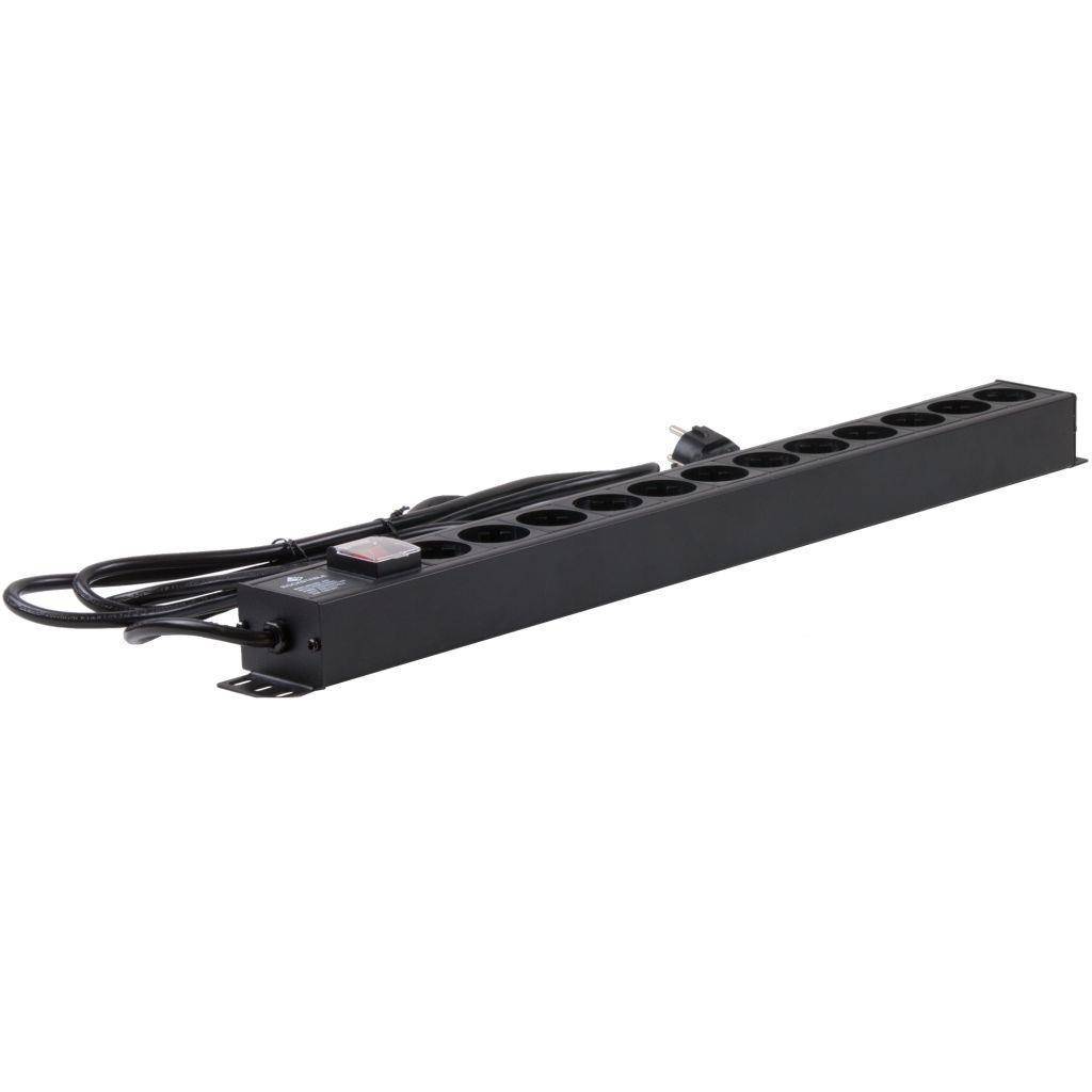 Rockstable 12-Fache Steckdosenleiste - Stromverteiler - Schwarz - 1U - 2 m - 125/250 V - 50 - 60 Hz