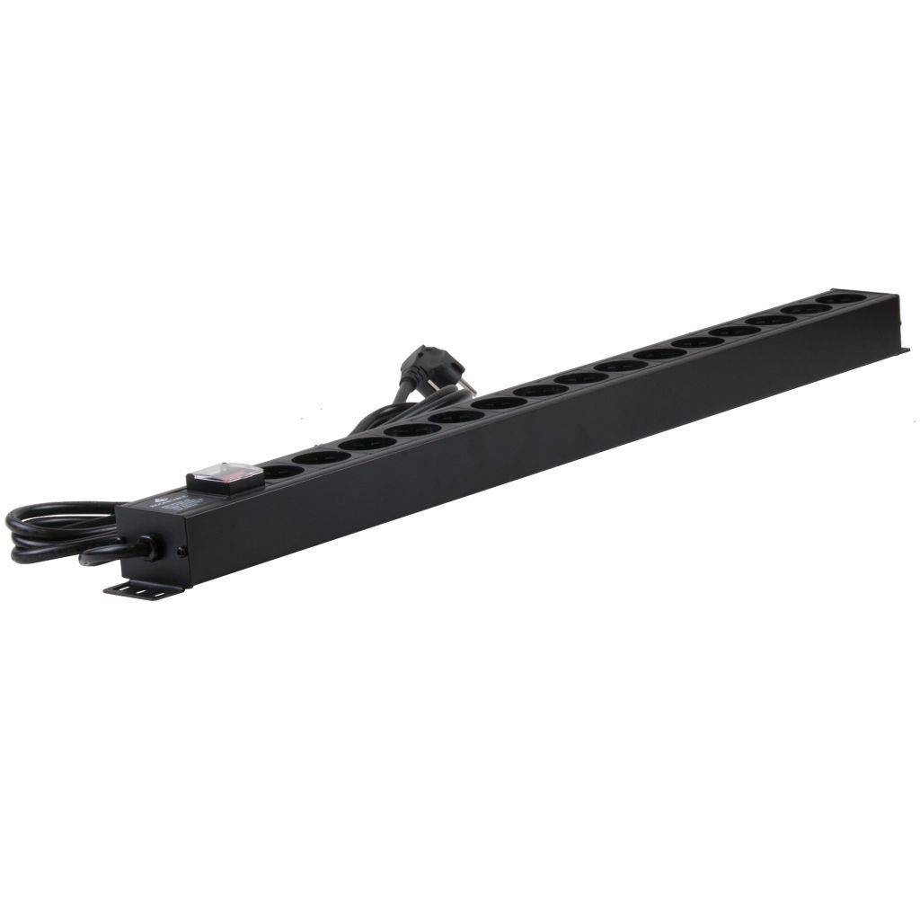 Rockstable 15-Fache Steckdosenleiste - Stromverteiler - Schwarz - 1U - 2 m - 125/250 V - 50 - 60 Hz