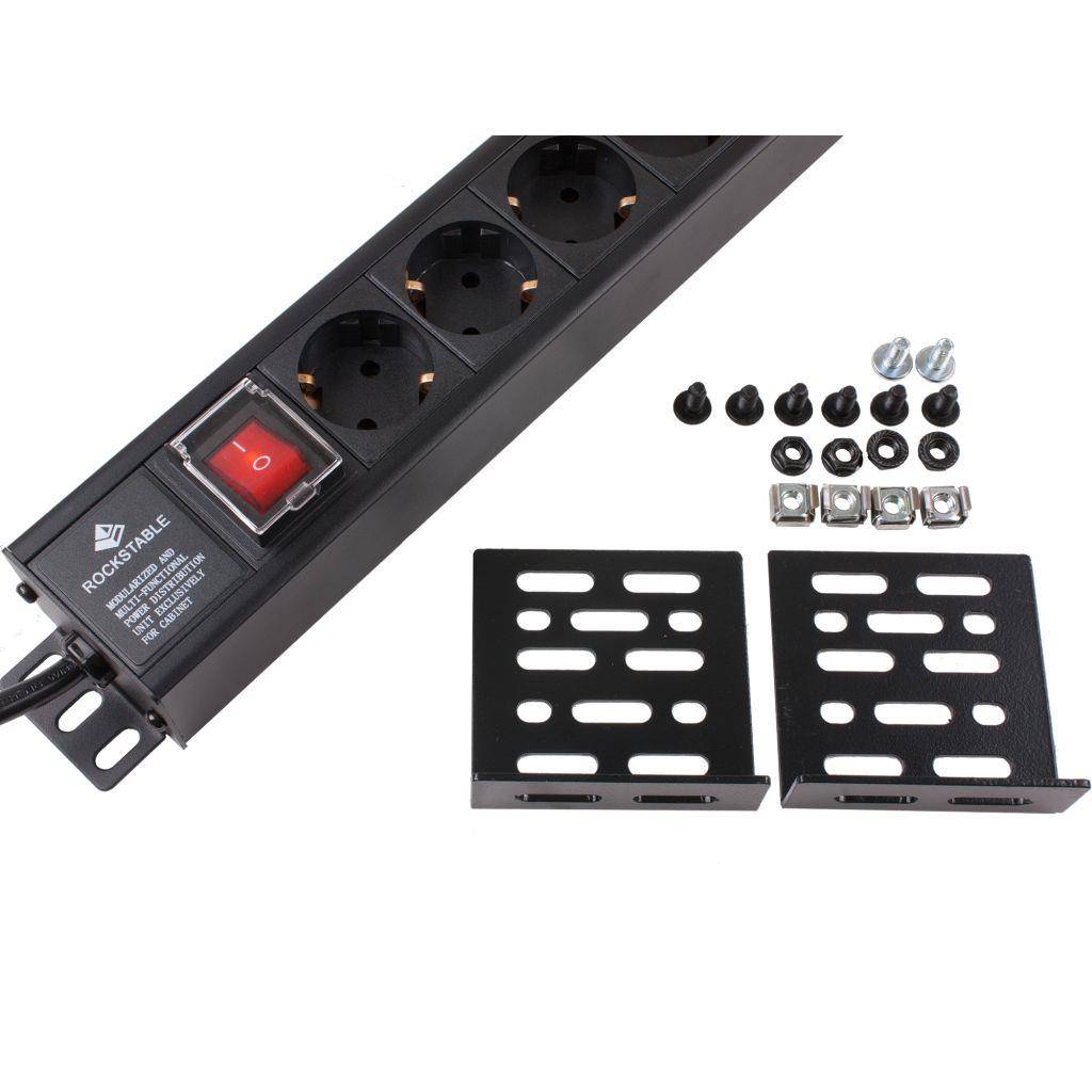 Rockstable 15-Fache Steckdosenleiste - Stromverteiler - Schwarz - 1U - 2 m - 125/250 V - 50 - 60 Hz