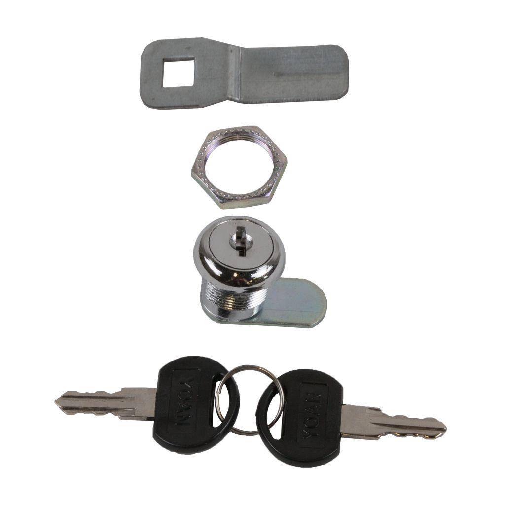 Nockenschloss-Set mit Metallfalle, Sechskantmutter und zwei Schlüsseln.