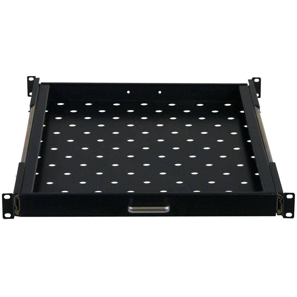 Rockstable 1 HE 19" Fachboden Ausziehbar - Regalboden - Schwarz - SPCC - Stahl - 20 kg - 1U - Oval