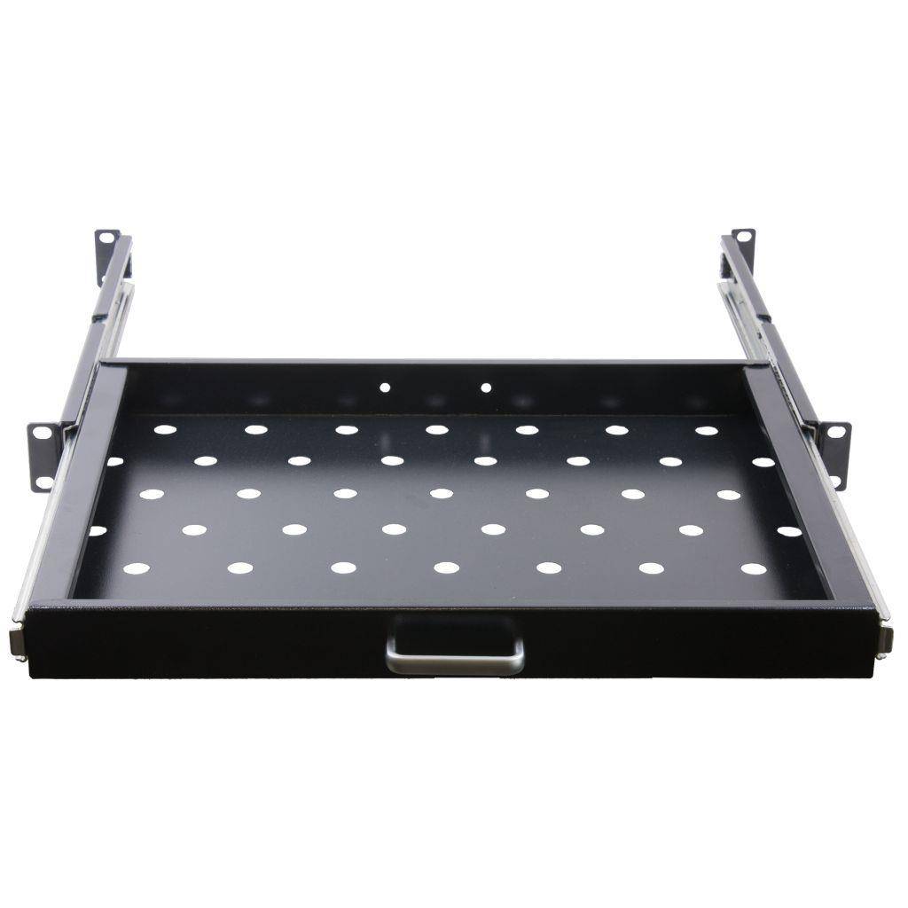 Rockstable 1 HE 19" Fachboden Ausziehbar - Regalboden - Schwarz - SPCC - Stahl - 20 kg - 1U - Oval