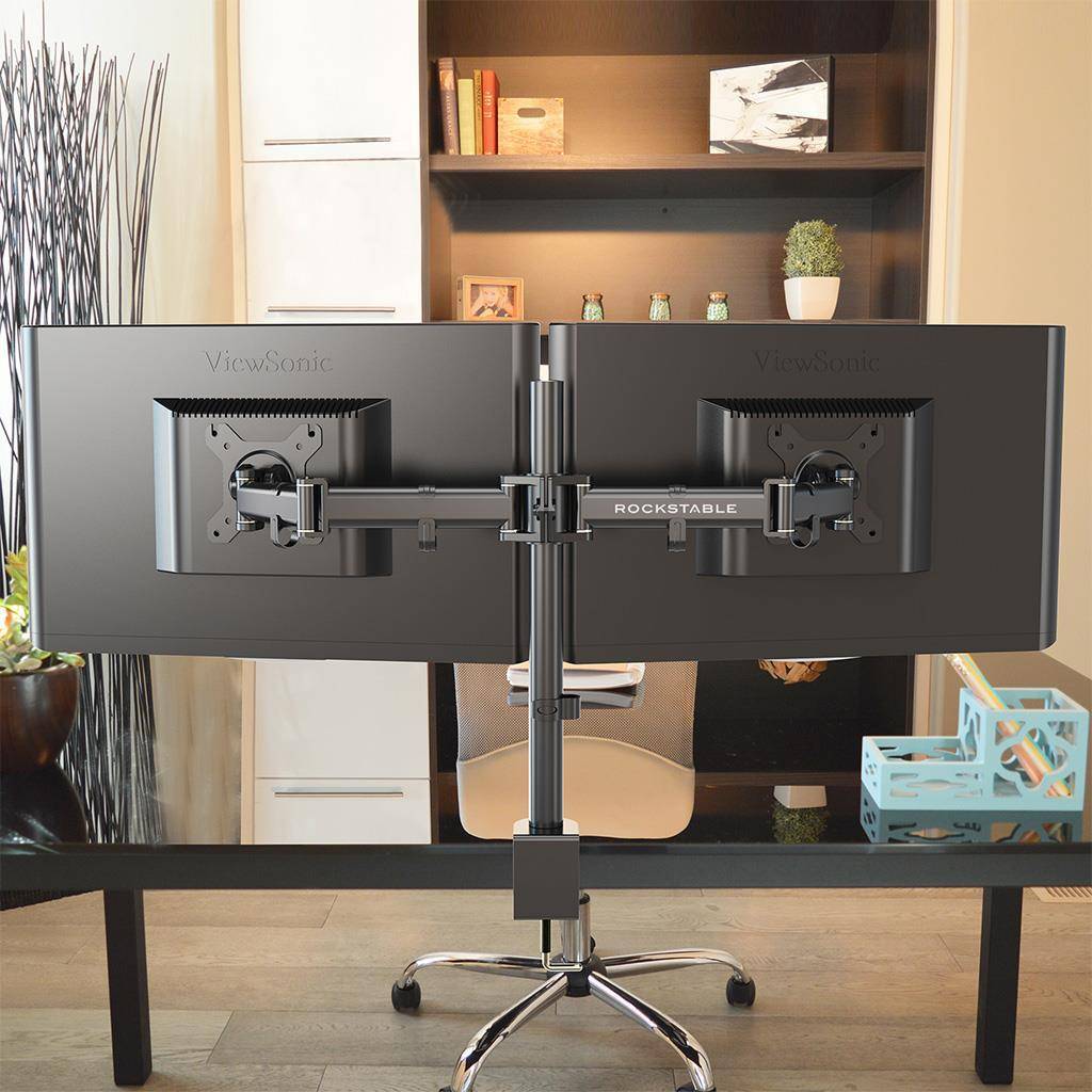 Rockstable Monitorarm, 13-32 Zoll Flat oder Curved Bildschirme, Monitorhalterung max. 8kg pro Monitor, VESA 75x75/100x100, Schwarz