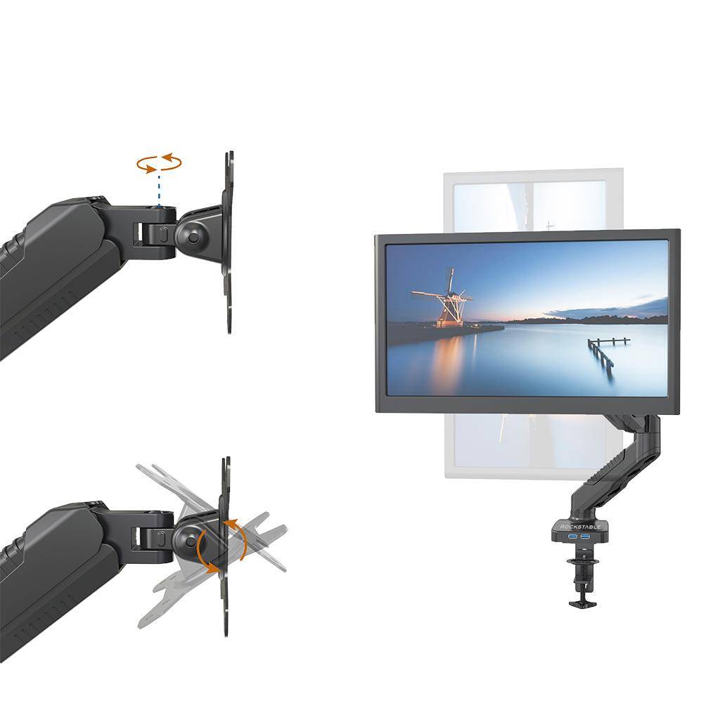 Rockstable Monitorarm, 13-27 Zoll Flat oder Curved Bildschirme, Monitorhalterung mit Gasdruckfeder m