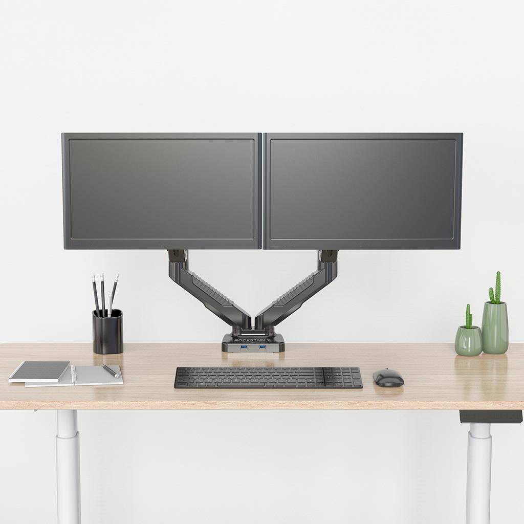 Rockstable Monitorarm, 13-27 Zoll Flat oder Curved Bildschirme, Monitorhalterung mit Gasdruckfeder m