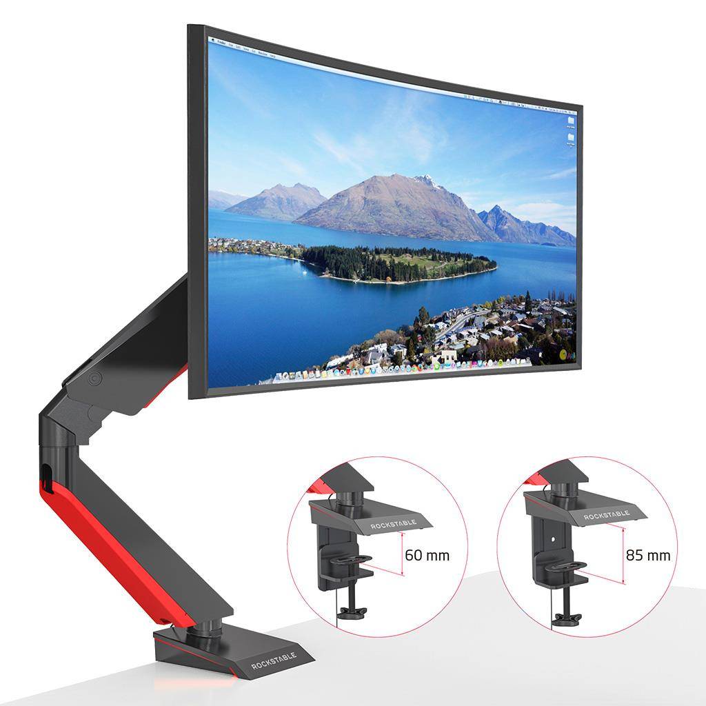 Rockstable Monitorarm, 13-32 Zoll Flat oder Curved Bildschirme, Monitorhalterung beleuchtet max. 8kg pro Monitor, VESA 75x75/100x100, Schwarz
