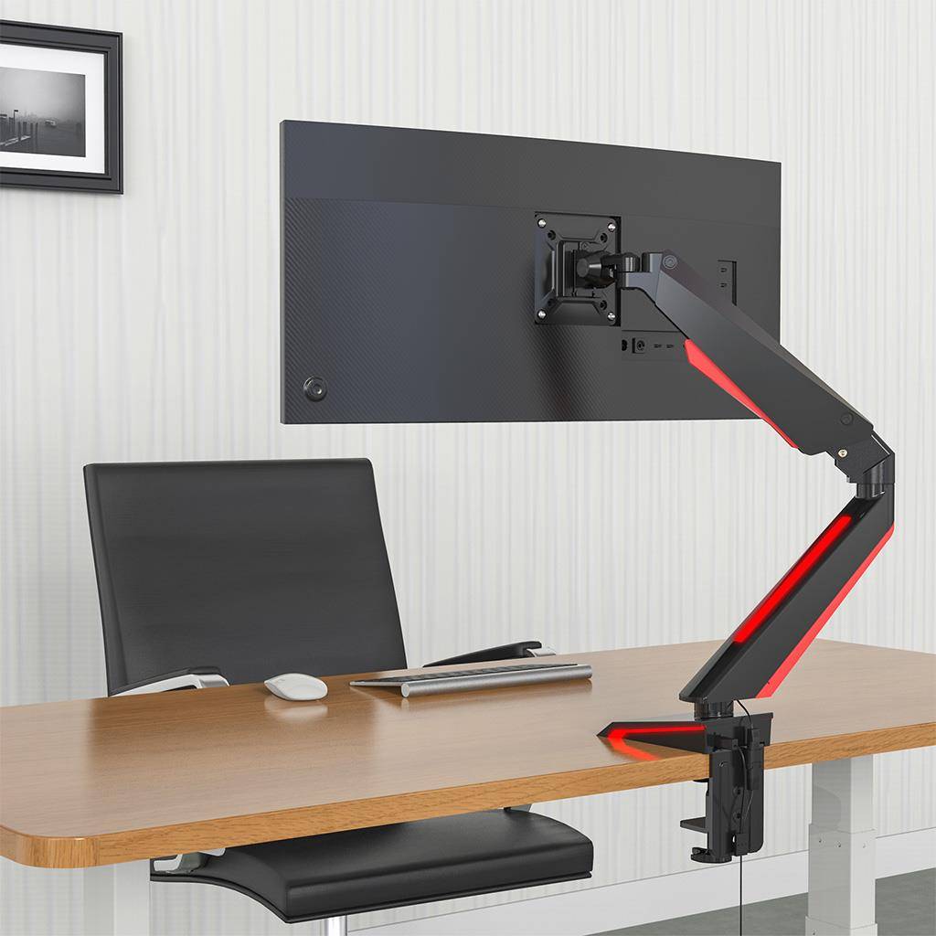 Rockstable Monitorarm, 13-32 Zoll Flat oder Curved Bildschirme, Monitorhalterung beleuchtet max. 8kg pro Monitor, VESA 75x75/100x100, Schwarz