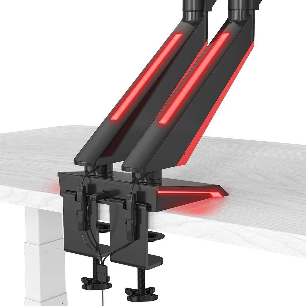 Rockstable Monitorarm, 13-32 Zoll Flat oder Curved Bildschirme, Monitorhalterung beleuchtet max. 8kg pro Monitor, VESA 75x75/100x100, Schwarz