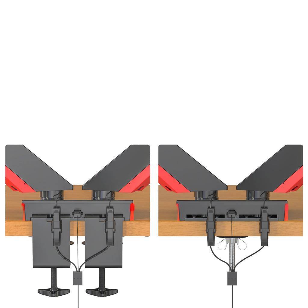 Rockstable Monitorarm, 13-32 Zoll Flat oder Curved Bildschirme, Monitorhalterung beleuchtet max. 8kg pro Monitor, VESA 75x75/100x100, Schwarz