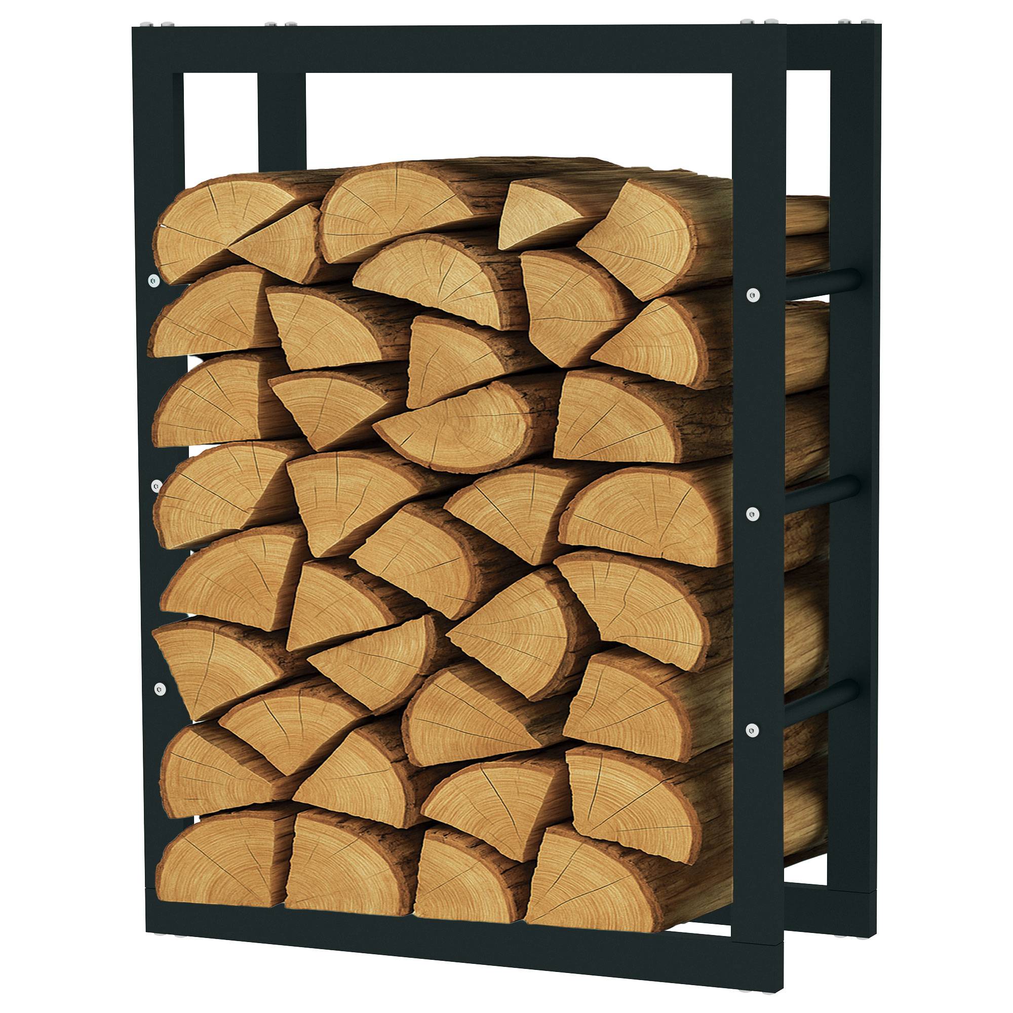 SCHMIDT Kaminholzregal Metall Schwarz 60x25x80cm – Innen & Außen – Brennholzregal, Feuerholzregal, Holzstapelhilfe, Holzunterstand, Kaminholzstä