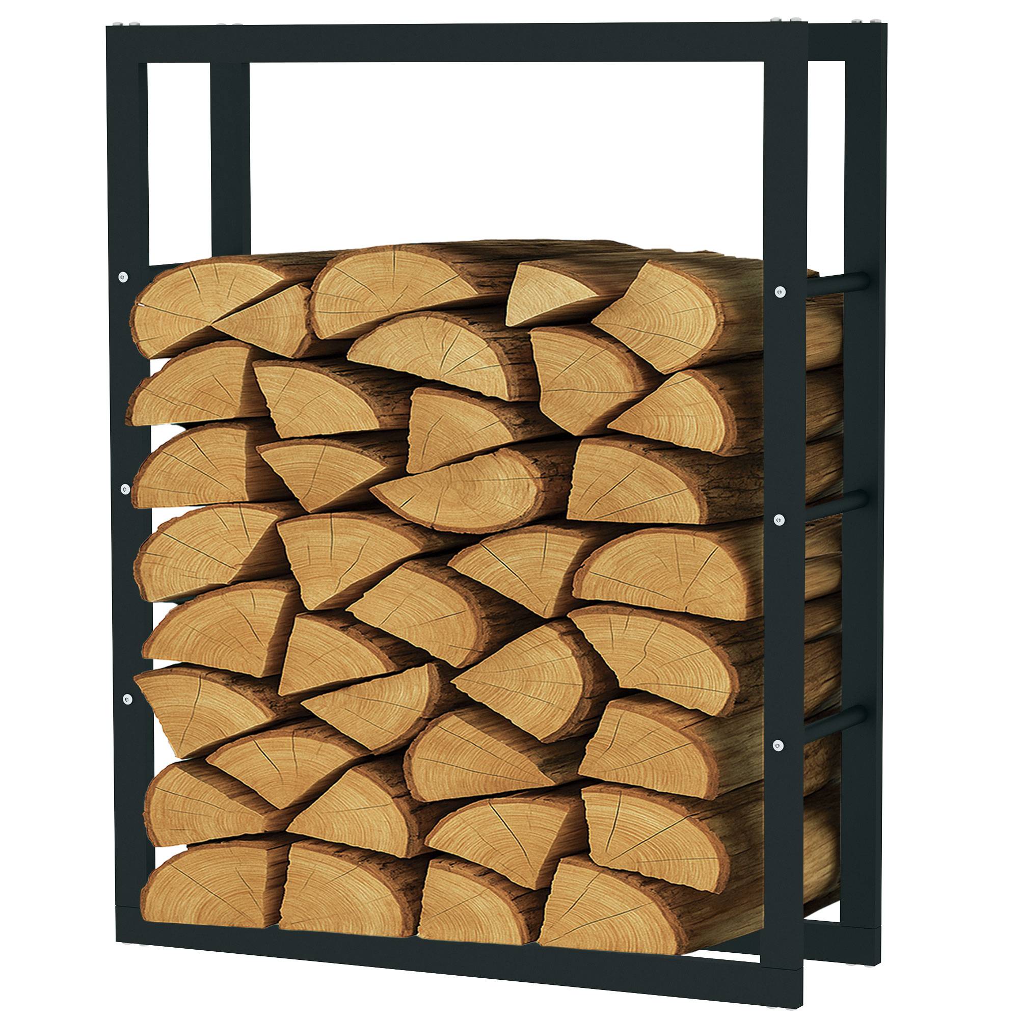 SCHMIDT Kaminholzregal Metall Schwarz 80x25x100cm – Innen & Außen – Brennholzregal, Feuerholzregal, Holzstapelhilfe, Holzunterstand, Kaminholzst