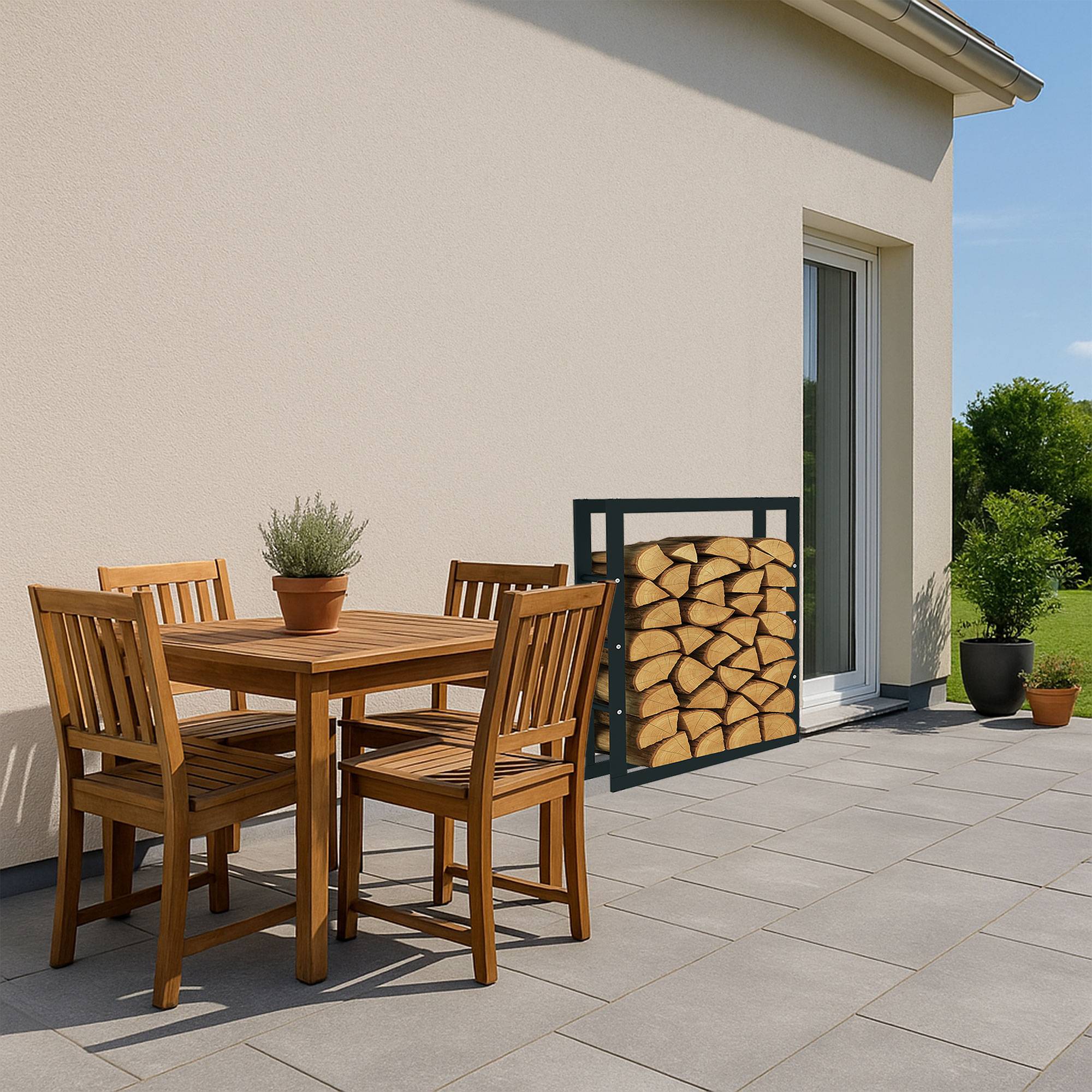 SCHMIDT Kaminholzregal Metall Schwarz 80x25x100cm – Innen & Außen – Brennholzregal, Feuerholzregal, Holzstapelhilfe, Holzunterstand, Kaminholzst