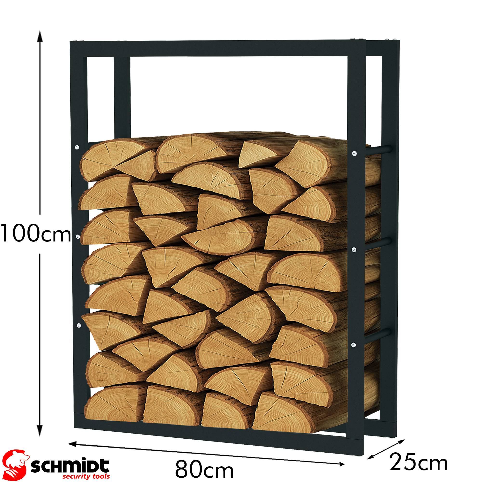 SCHMIDT Kaminholzregal Metall Schwarz 80x25x100cm – Innen & Außen – Brennholzregal, Feuerholzregal, Holzstapelhilfe, Holzunterstand, Kaminholzst
