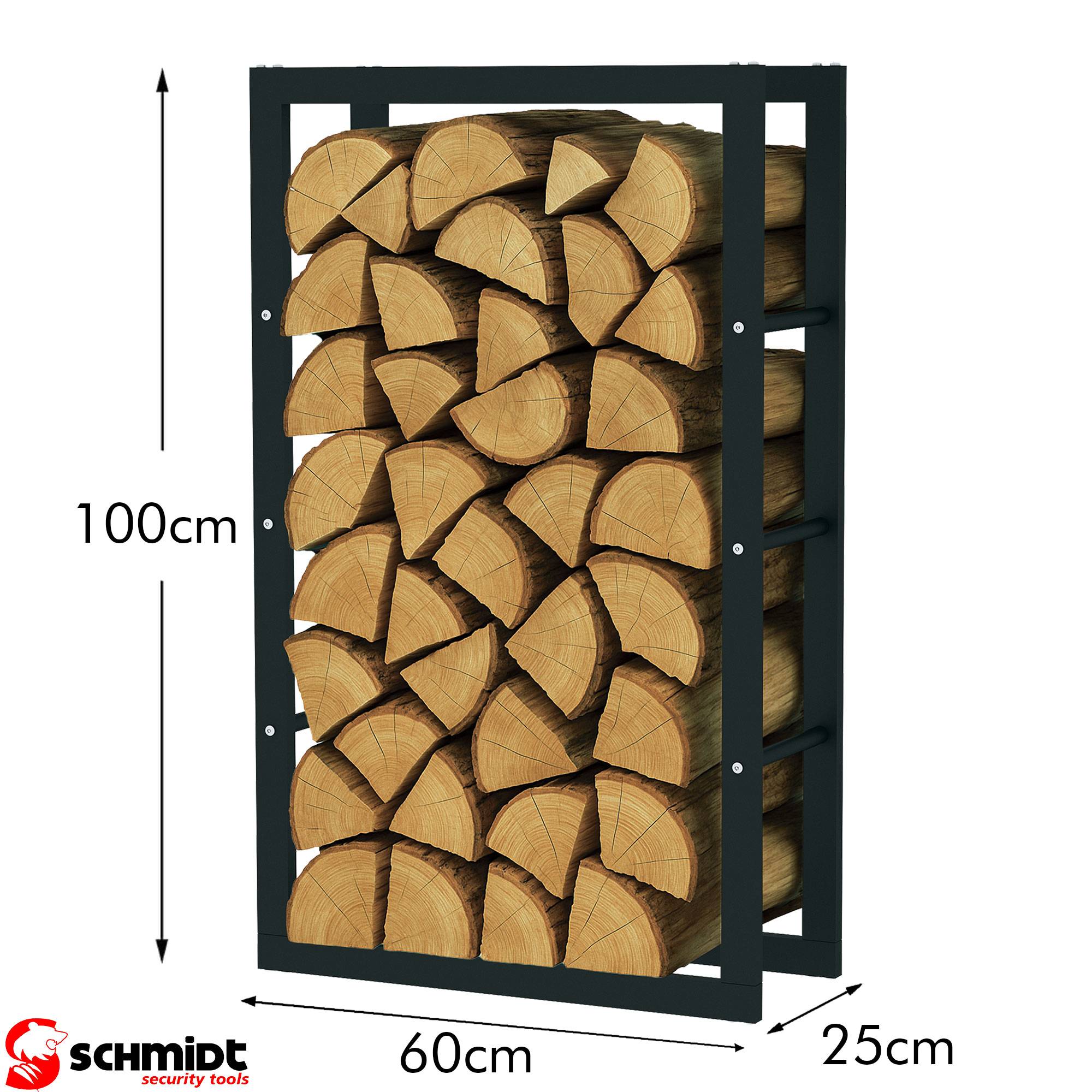 SCHMIDT Kaminholzregal Metall Schwarz 60x25x100cm – Innen & Außen – Brennholzregal, Feuerholzregal, Holzstapelhilfe, Holzunterstand, Kaminholzst
