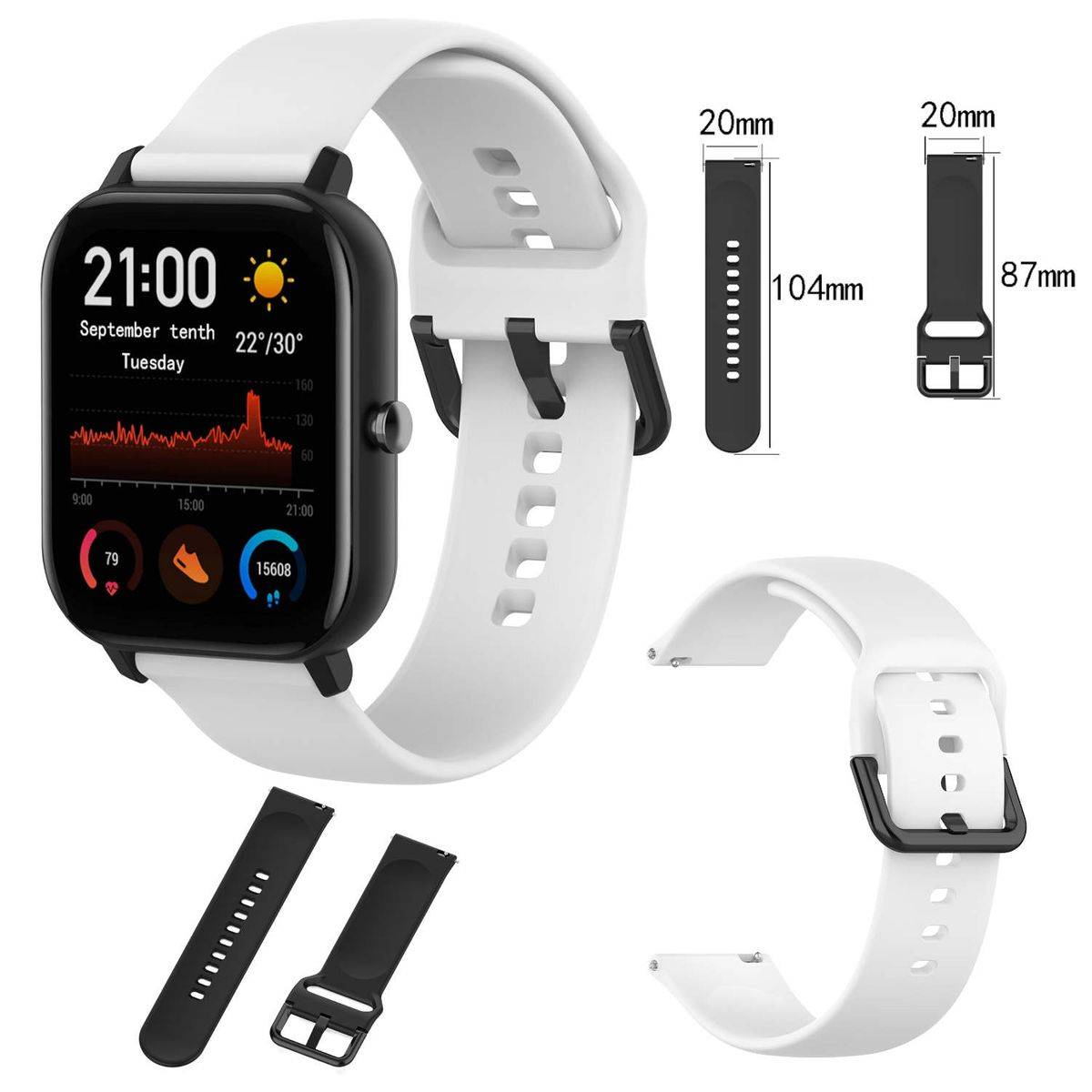 Für Amazfit GTS4 Mini / GTR Mini Uhr Kunststoff / Silikon Armband Größe L Männer Ersatz Arm Band Weiß