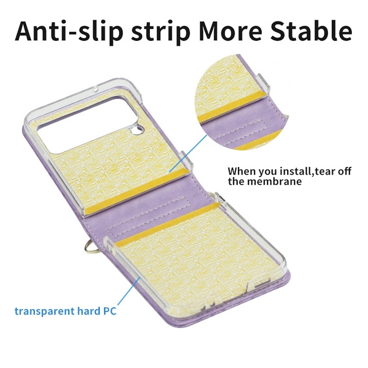 Für Samsung Galaxy Z Flip4 5G Kunstleder Geprägt Design mit Gurt Handy Tasche Hülle Etuis Lila