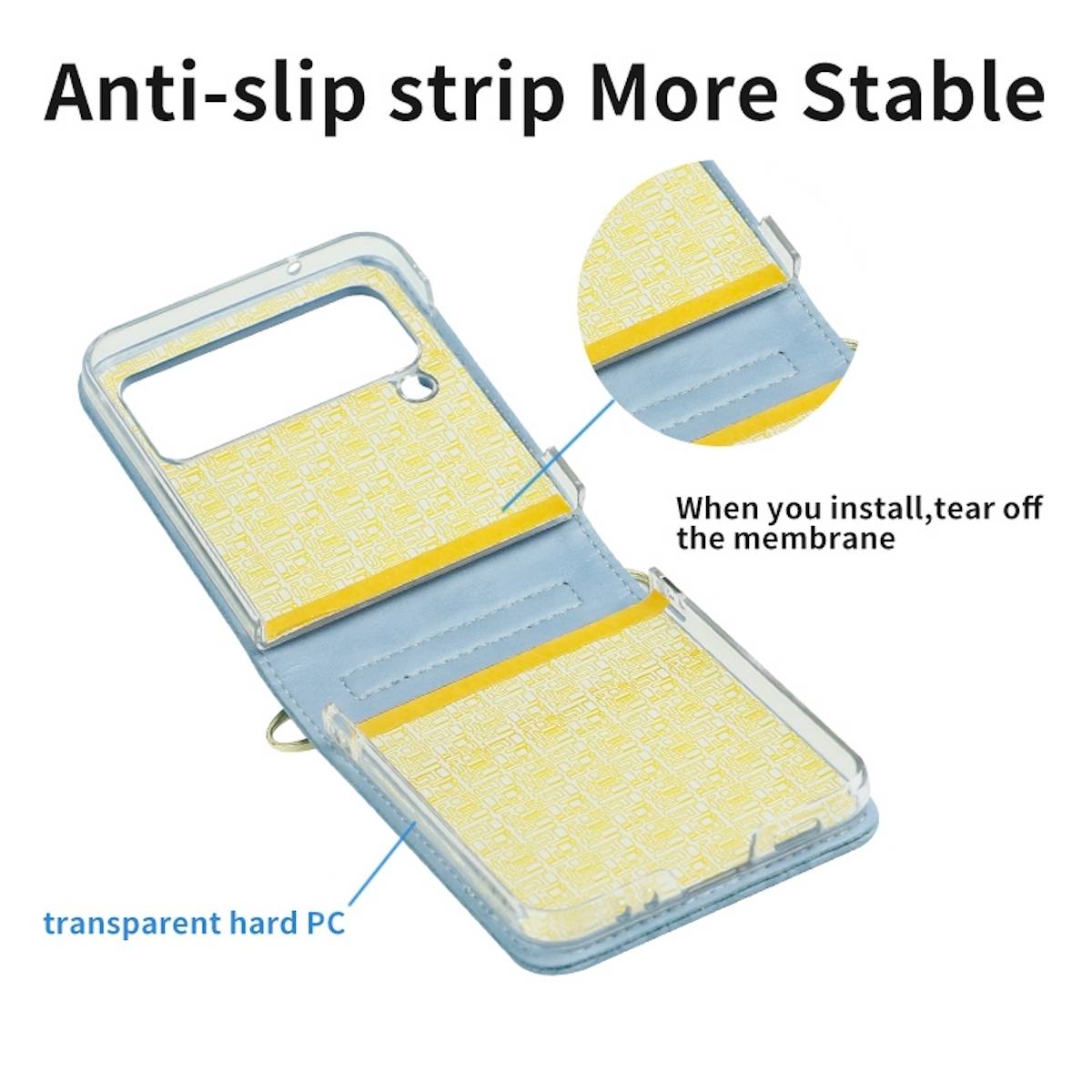 Für Samsung Galaxy Z Flip4 5G Kunstleder Geprägt Design mit Gurt Handy Tasche Hülle Etuis Blau