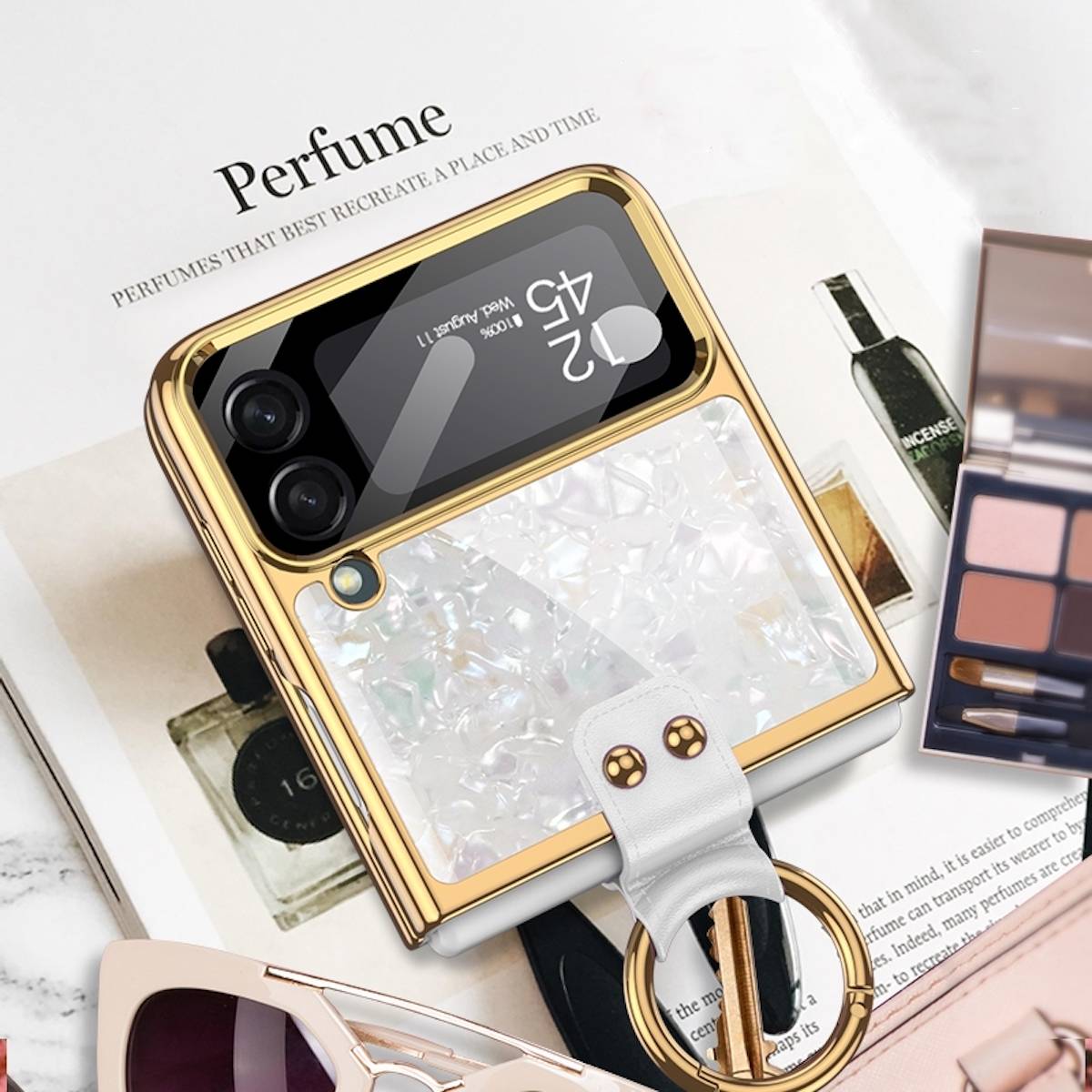 Für Samsung Galaxy Z Fold4 5G Galvanik mit Ring Kunststoff Handy Tasche Hülle Etuis Weiß