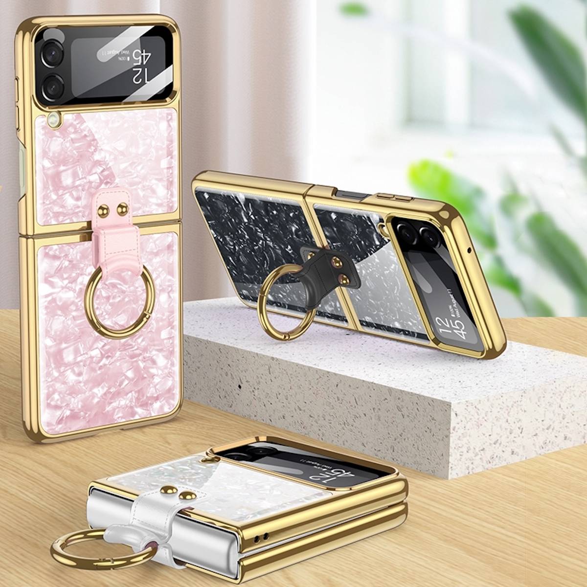 Für Samsung Galaxy Z Fold4 5G Galvanik mit Ring Kunststoff Handy Tasche Hülle Etuis Weiß