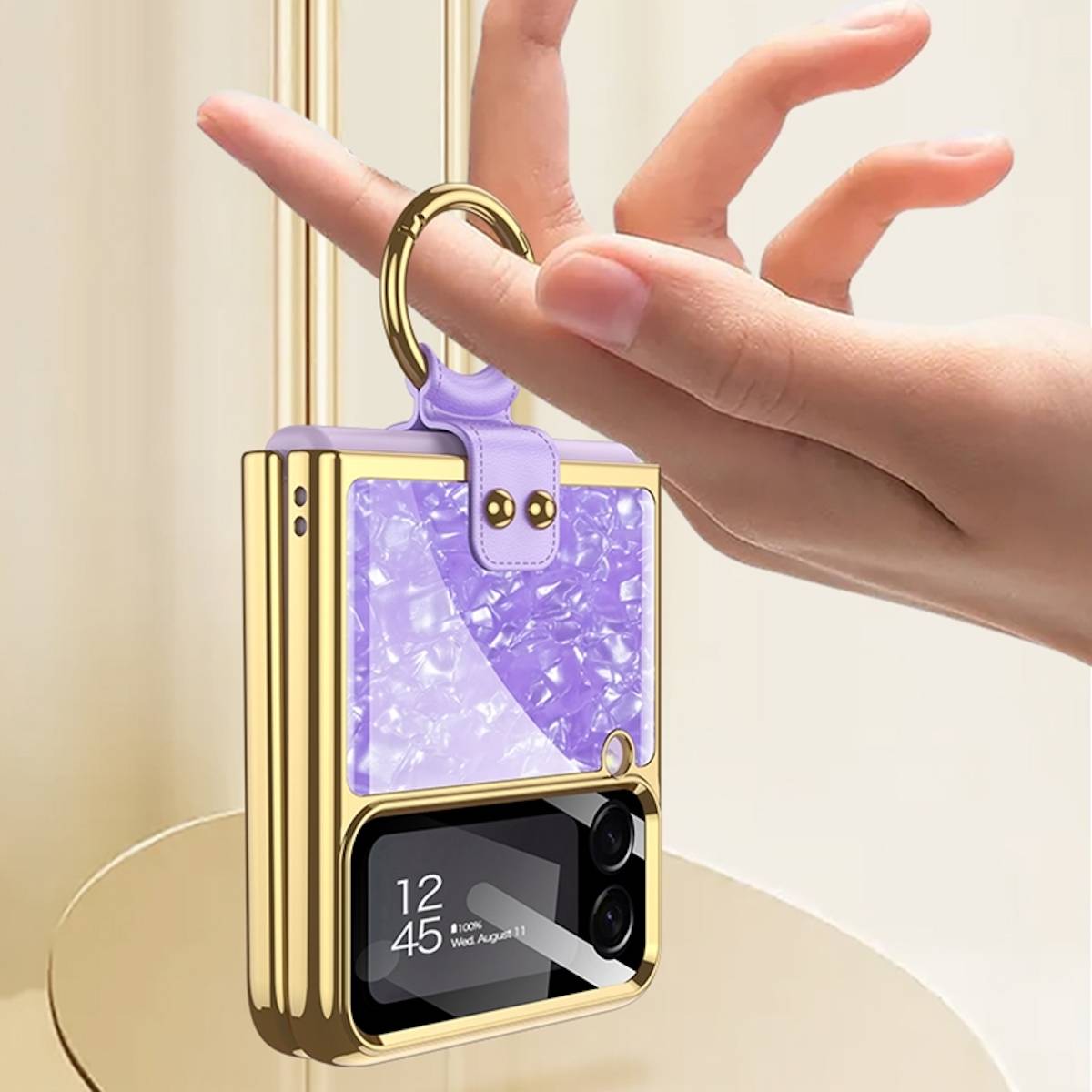 Für Samsung Galaxy Z Fold4 5G Galvanik mit Ring Kunststoff Handy Tasche Hülle Etuis Weiß