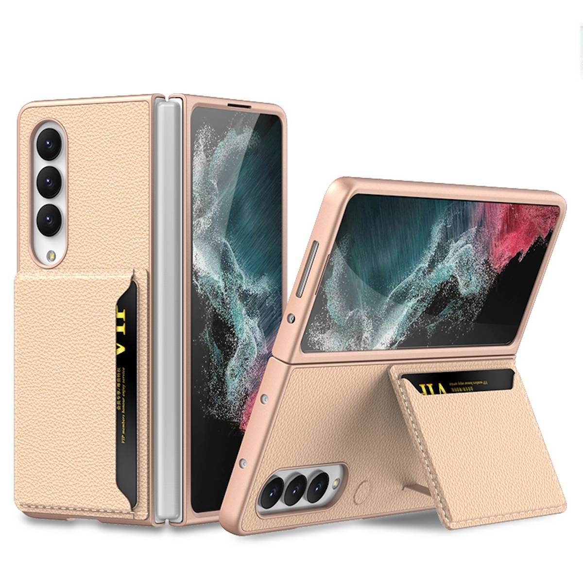Für Samsung Galaxy Z Fold4 5G Kartenfach Flip Cover Kunstleder Handy Tasche Hülle Etuis Gold