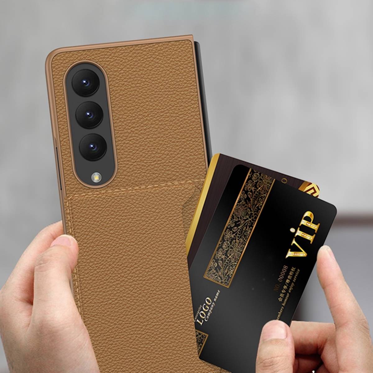 Für Samsung Galaxy Z Fold4 5G Kartenfach Flip Cover Kunstleder Handy Tasche Hülle Etuis Gold