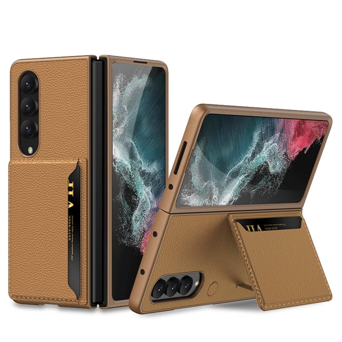 Für Samsung Galaxy Z Fold4 5G Kartenfach Flip Cover Kunstleder Handy Tasche Hülle Etuis Braun