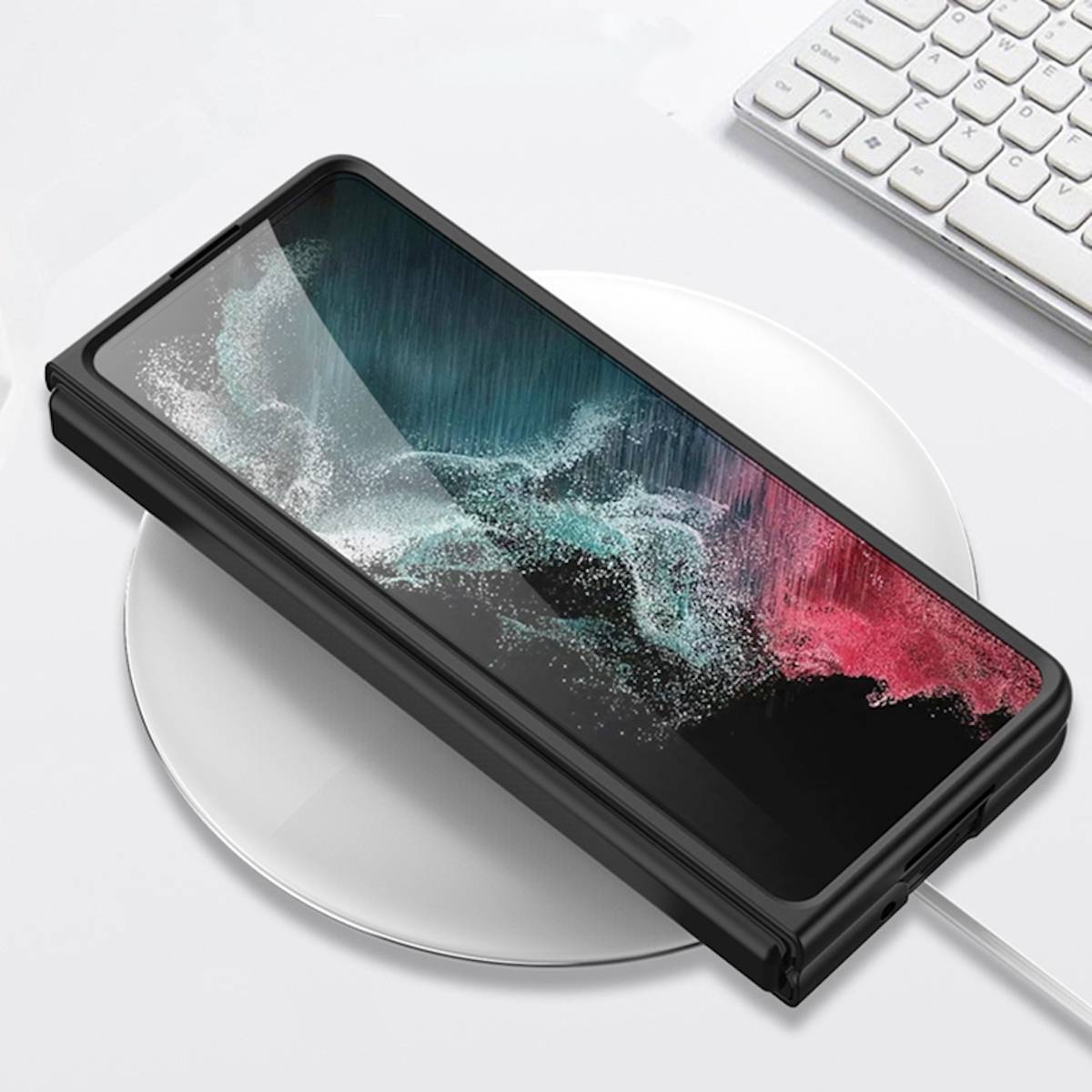 Für Samsung Galaxy Z Fold4 5G Kartenfach Flip Cover Kunstleder Handy Tasche Hülle Etuis Weinrot