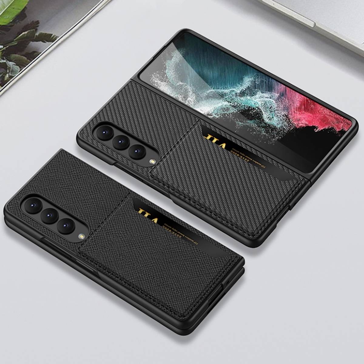 Für Samsung Galaxy Z Fold4 5G Kartenfach Flip Cover Kunstleder Handy Tasche Hülle Etuis Weinrot