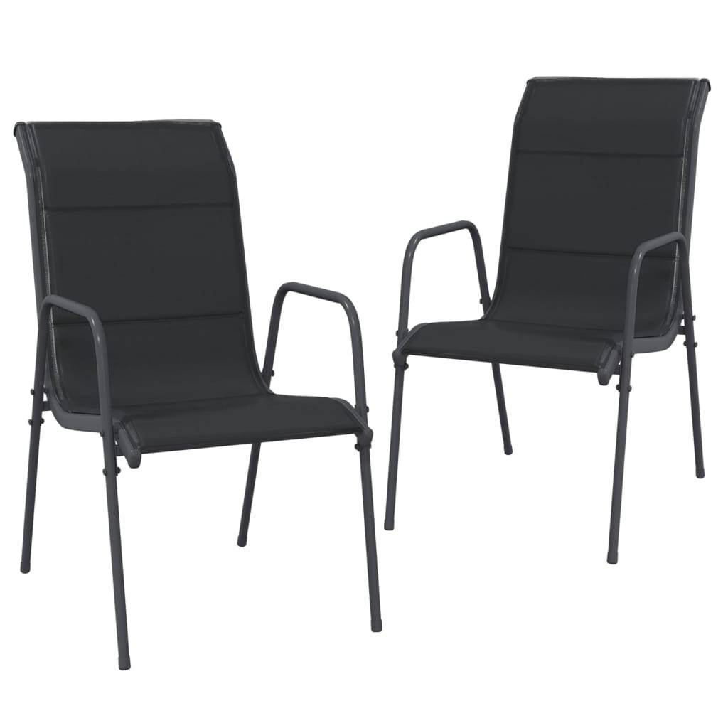 vidaXL Gartenstühle 2 Stk. Stahl und Textilene Schwarz