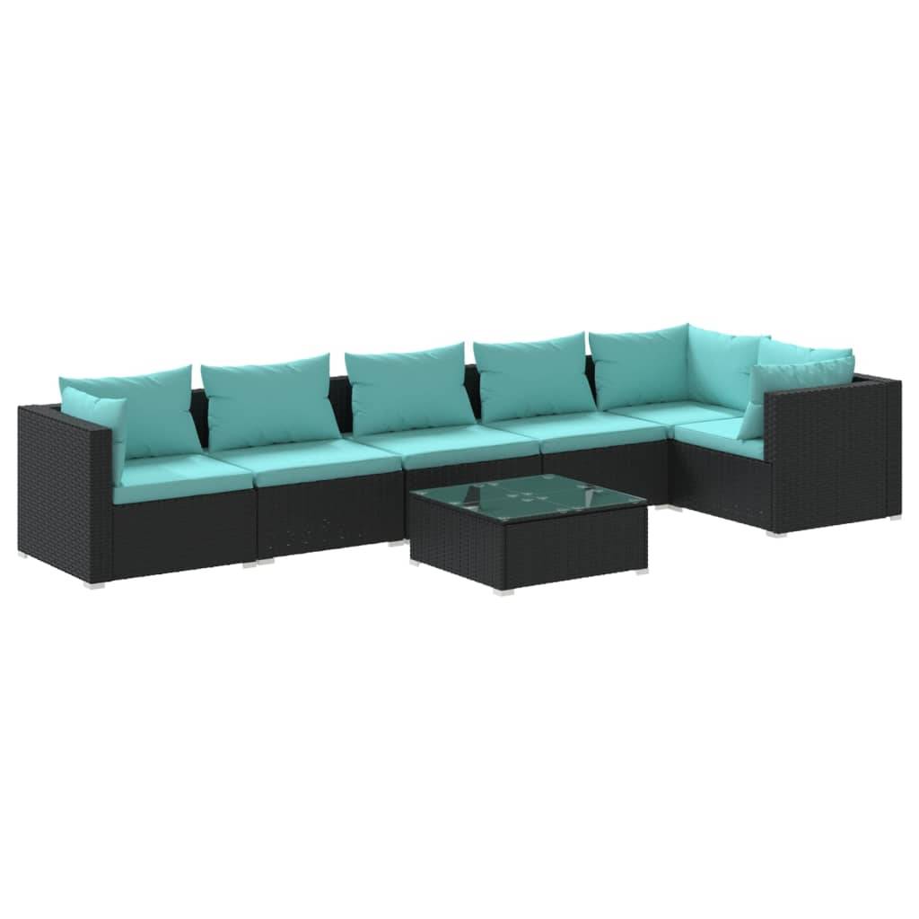vidaXL 7-tlg. Garten-Lounge-Set mit Kissen Poly Rattan Schwarz