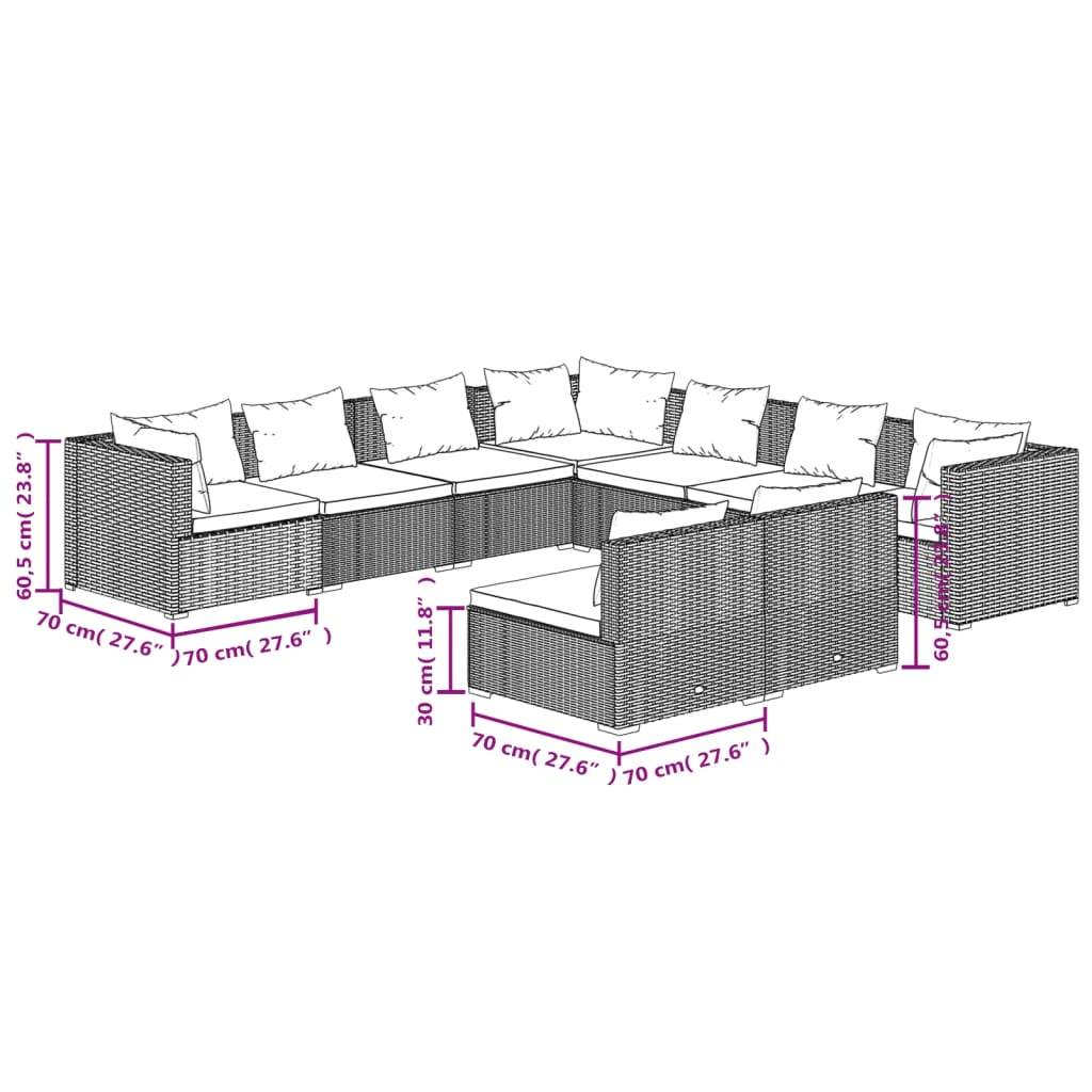 vidaXL 9-tlg. Garten-Lounge-Set mit Kissen Schwarz Poly Rattan