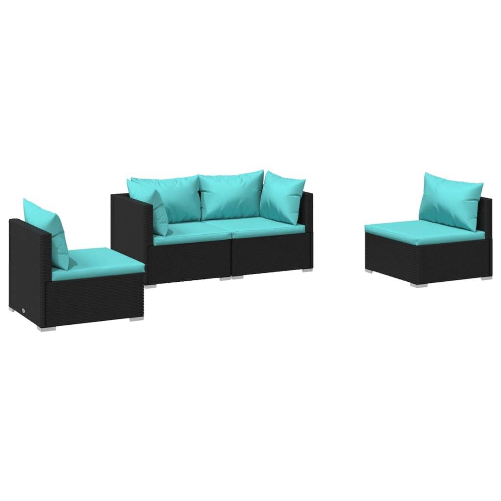 vidaXL 4-tlg. Garten-Lounge-Set mit Kissen Poly Rattan Schwarz
