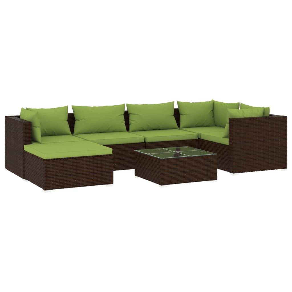 vidaXL 7-tlg. Garten-Lounge-Set mit Kissen Poly Rattan Braun