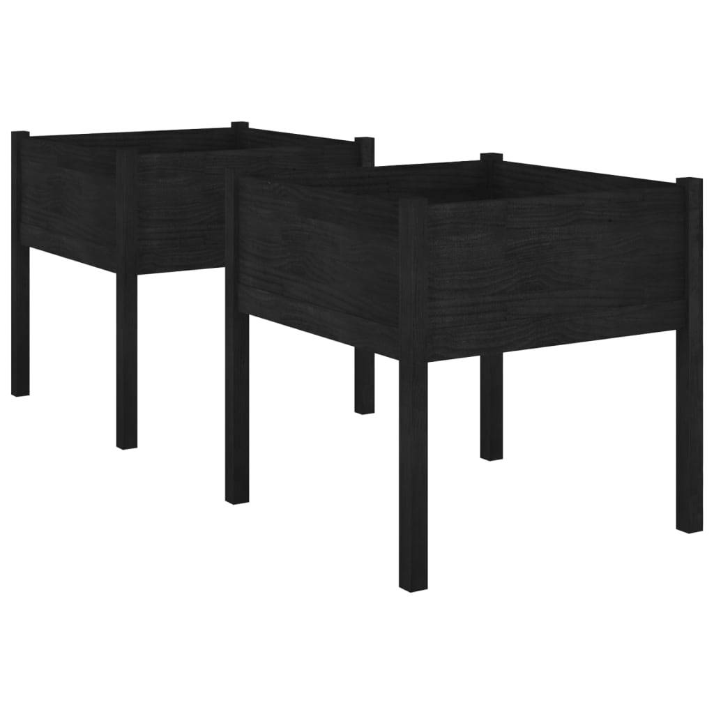vidaXL Pflanzkübel 2 Stk. Schwarz 70x70x70 cm Massivholz Kiefer