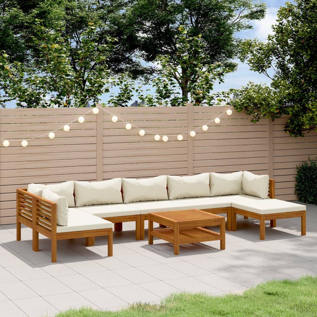 vidaXL 8-tlg. Garten-Lounge-Set mit Creme Kissen Massivholz Akazie
