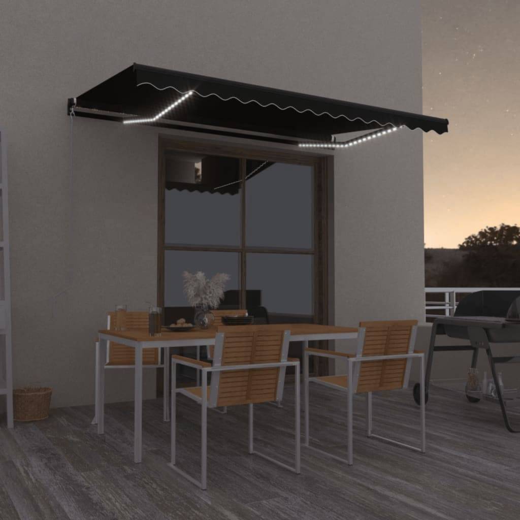 vidaXL Markise Manuell Einziehbar mit LED 450x350 cm Anthrazit