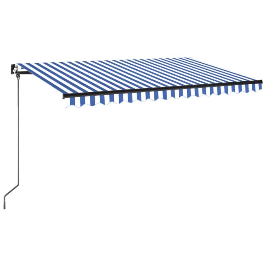 vidaXL Markise Manuell Einziehbar mit LED 450x350 cm Blau und Weiß