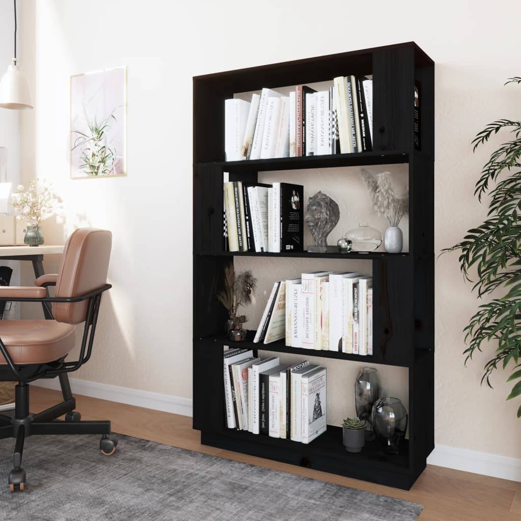 vidaXL Bücherregal/Raumteiler Schwarz 80x25x132 cm Massivholz Kiefer