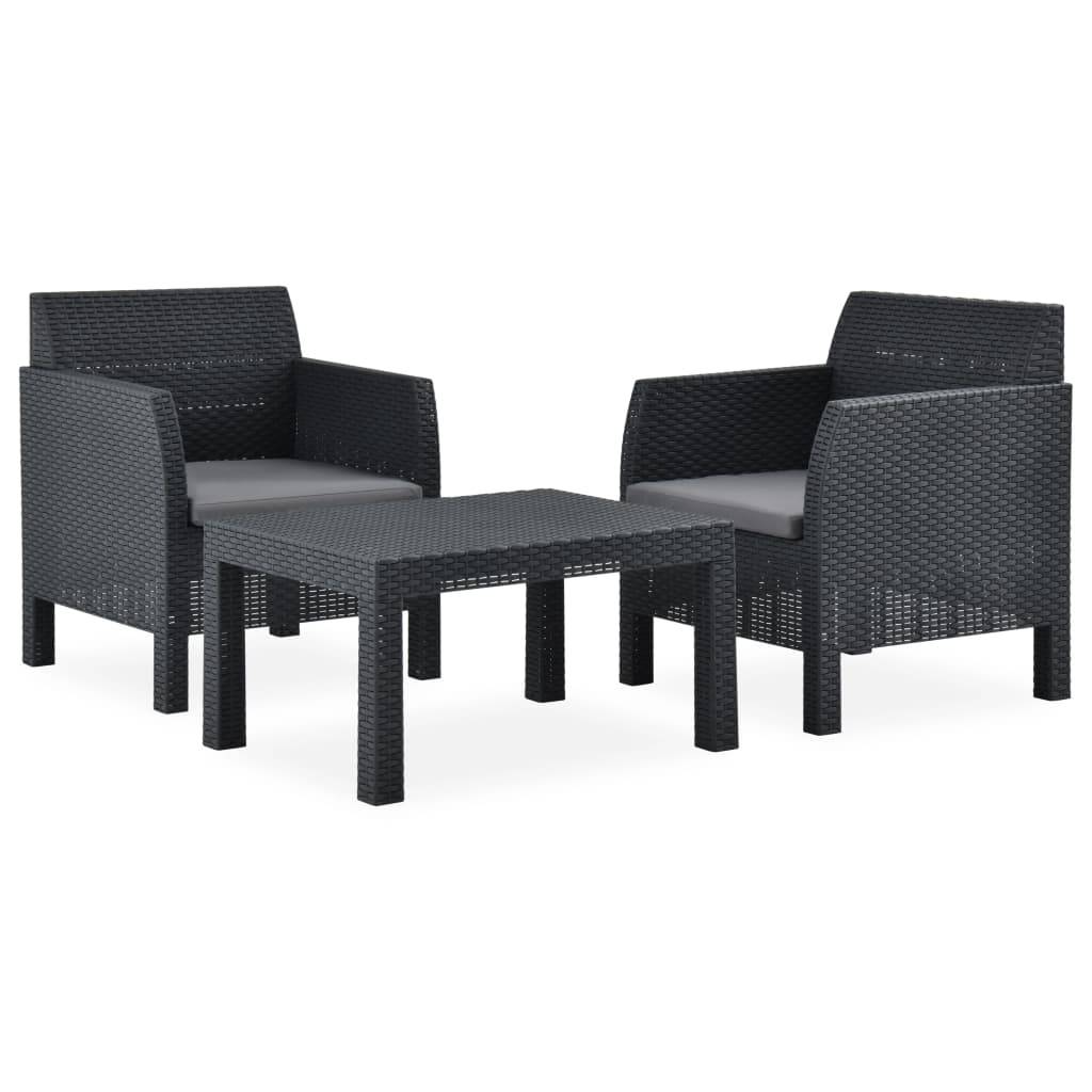 vidaXL 3-tlg. Garten-Lounge-Set mit Kissen PP Rattan Anthrazit