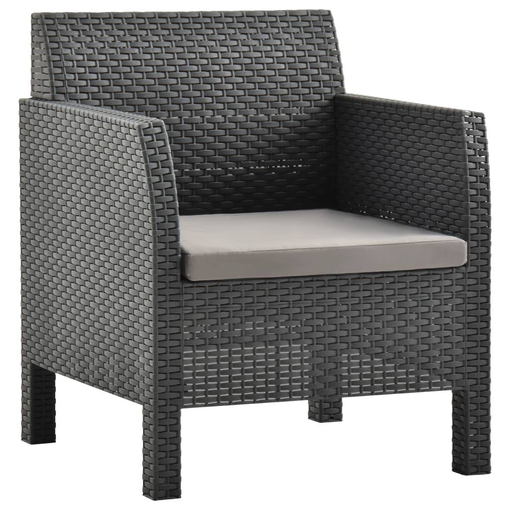 vidaXL 3-tlg. Garten-Lounge-Set mit Kissen PP Rattan Anthrazit