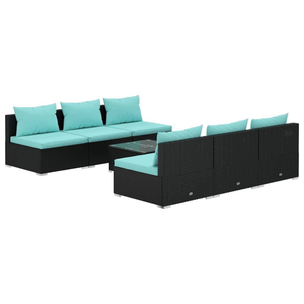 vidaXL 7-tlg. Garten-Lounge-Set mit Auflagen Poly Rattan Schwarz