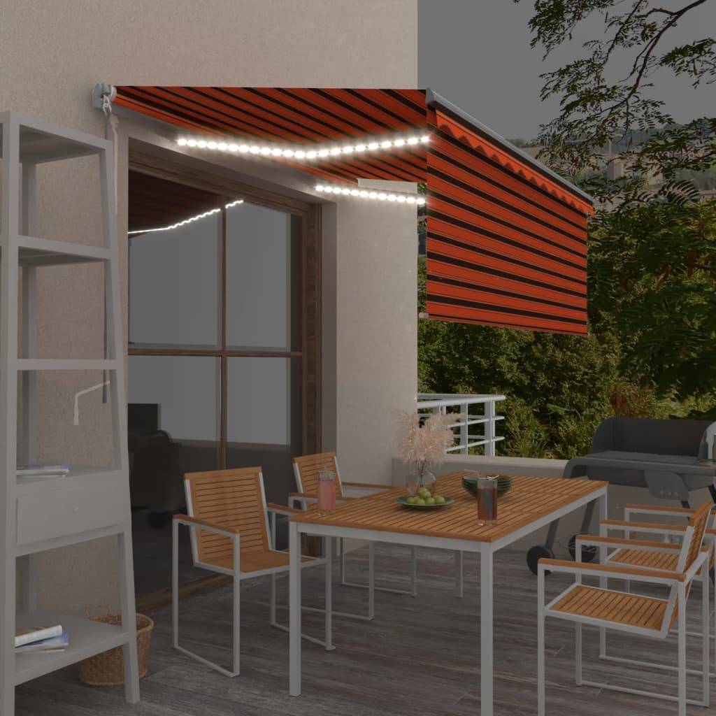 vidaXL Markise Manuell Einziehbar mit Rollo & LED 3x2,5 m Orange Braun